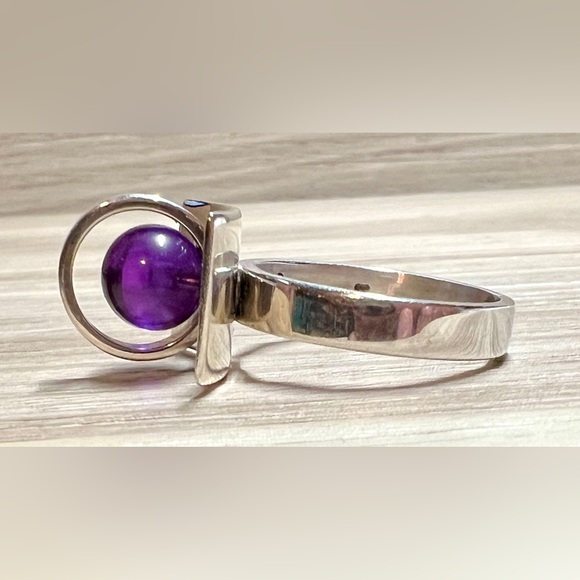 Denmark Designer Signed Poul Warmind Modernist Sterling Silver Amethyst Ring - Picture 4 of 13